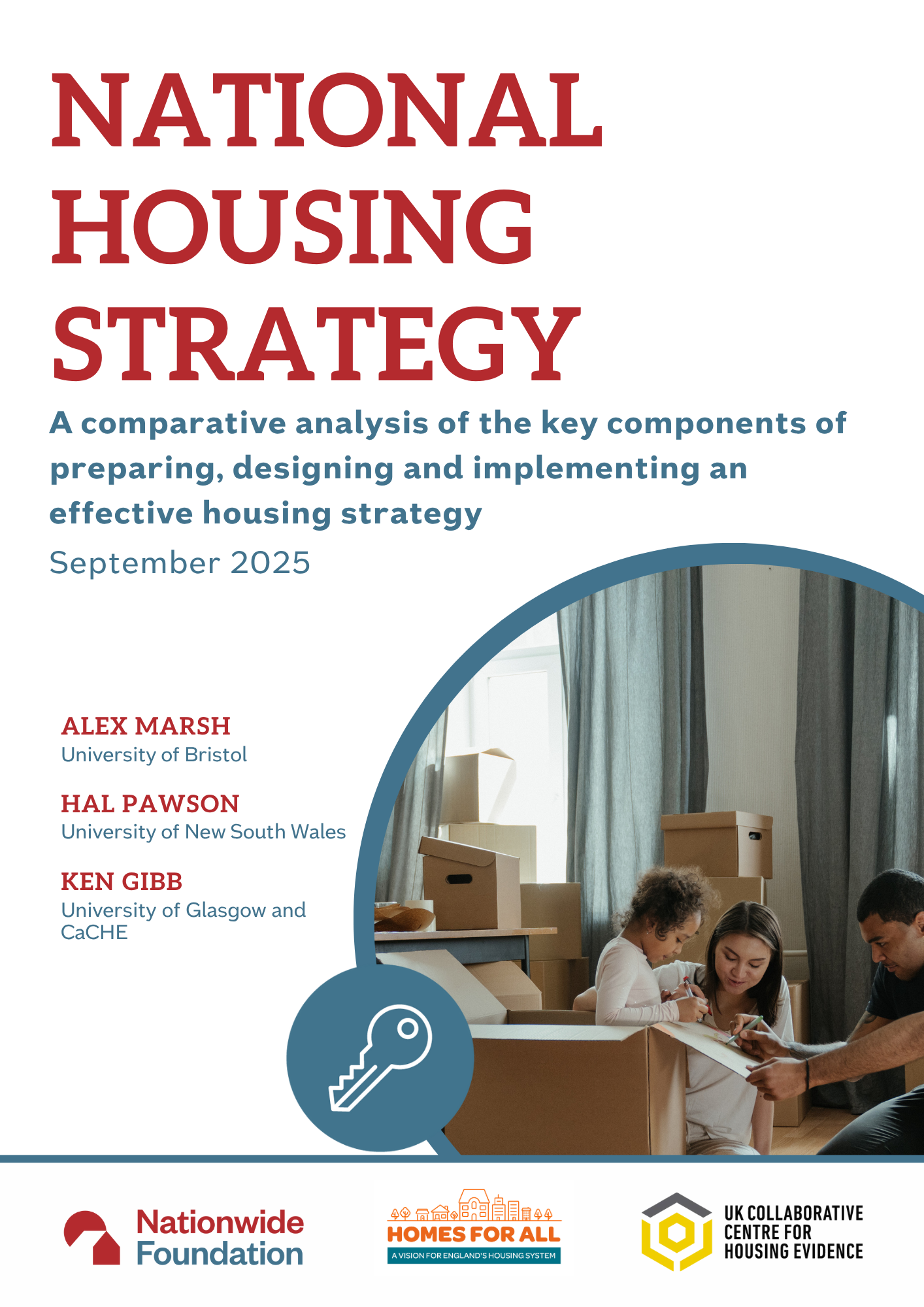 Front cover of a new report titled 'National housing strategy: A comparative analysis of the key components of preparing, designing and implementing an effective housing strategy'