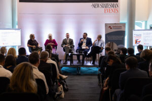 Kate Markey, Dame Siobhain McDonagh MP, Tom Copley, Cllr Eamonn O’Brien and Vic Barlow during the New Statesman housing affordability panel at Labour Party Conference 2026.